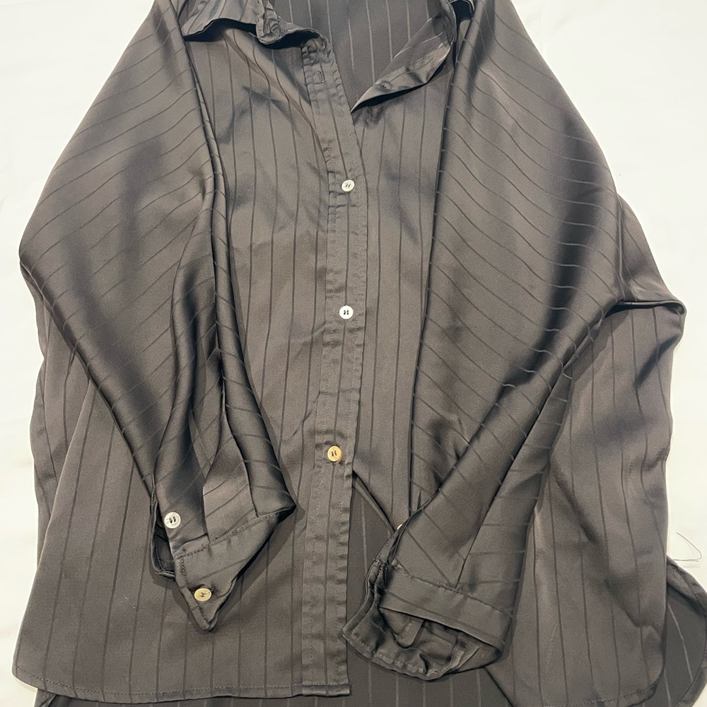 Oversized Silky Black Button Down